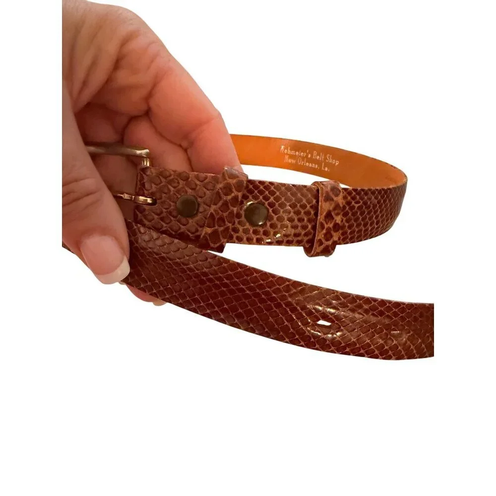 Vintage Unisex Size 30 Brown Genuine Anaconda Rawhide Lined Snake Belt